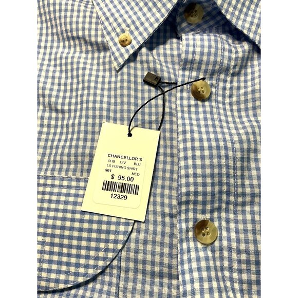 Chancellors Men's Fishing Shirt Light Blue Gingham Short Sleeve Button-Down Pock - Picture 7 of 11